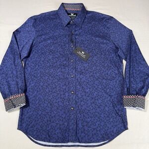 BUTTERCLOTH Shirt Mens Large Flip Cuff Blue Geometric Long Sleeve Button Up NWT